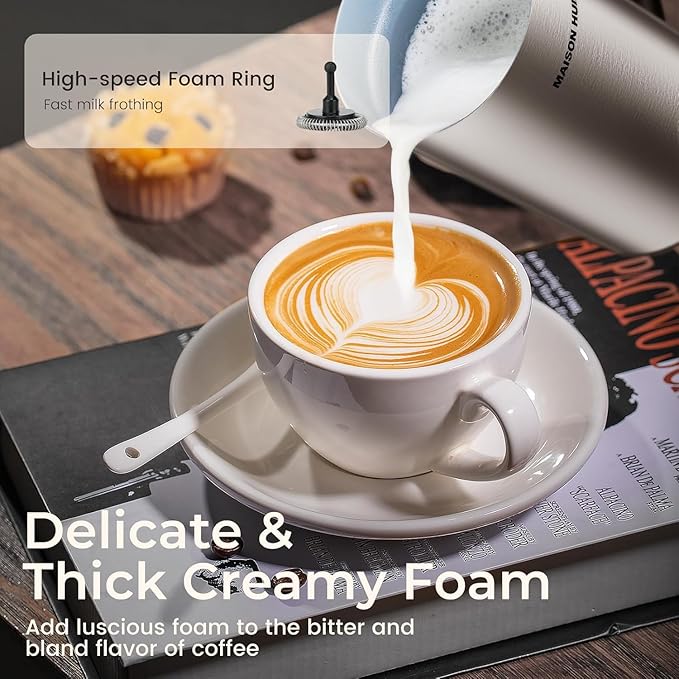 MAISON HUIS Milk Frother, 6-IN-1 Electric Milk Steamer, 20oz/591ml Hot & Cold Foam Maker for Latte & Cappuccino, 550W Fast Heating Stainless Steel Milk Steamer, Hot Chocolate Maker