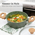 3-Piece Nonstick Pots and Pans Set with Lids, Includes 10.25 Inch Frying Pan 1.5Qt Saucepan and 2.2Qt Stock Pot, PFOA Free Dishwasher Safe Induction Compatible Family Cookware, Green