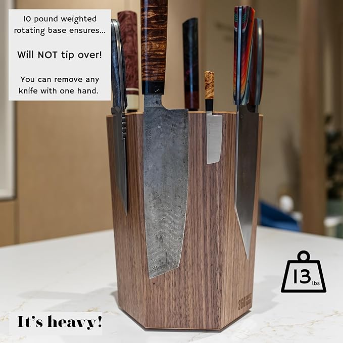 360KnifeBlock® - The 360KB™ (bamboo) ROTATING Magnetic Knife Block 10" tall SeriousEats/Food&Wine BEST Universal Knife Block - handmade in Washington