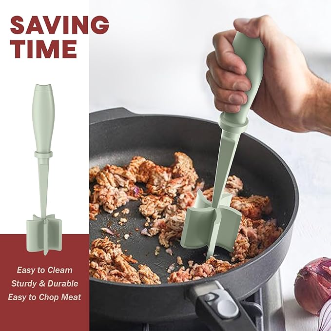2Pcs Meat Chopper, Hamburger Grinder, Premium Heat Resistant Smasher for Ground Beef, Burger Grinder Nylon Potato Mix Tool-Green