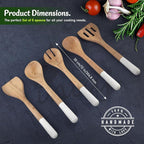 INTAJ Wood Kitchen Utensil Set – Handmade Wooden Spoons & Spatula for Cooking and Serving 5-Piece Acacia – Durable, Smooth Surface & Gentle on Cookware – Easy to Clean Kitchen Tools