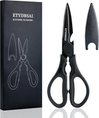 All Purpose Kitchen Scissors for Food, Heavy Duty Kitchen Shears that Come Apart Dishwasher Safe, Sharp Durable Stainless Steel Scissors for Meat, Soft Grip Comfort Handle,Titanium Plated Black
