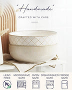 getstar Large Serving Bowls (9.5 inch & 92 fl oz), Ceramic Salad Bowl Set of 2, Microwave and Dishwasher Safe, Farmhouse Kitchen Decorative Bowls Set (Embossed Checks & Stripes)