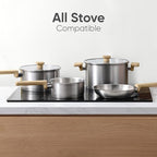 CAROTE Stainless Steel Stock Pot - 8 Quart Heavy Duty Induction Cooking Pot with Visible Lid for Pasta, Soup, Spaghetti, Bottom Big Stockpot, Deep Cookware for Canning, Boiling, Simmer