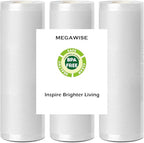 MegaWise 3 Rolls of Vacuum Sealer Machine Bags, 8 inch wide and 21.6 Feet Long for Megawise & other brand vacuum sealers Perfect for Meal Prep and Sous Vide Cooking