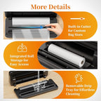 Vacuum Sealer Machine with UV-C Light, Includes Mason Jar Sealer Kit and 2 Bag Rolls, Digital Display & Built-in Cutter, Fully Automatic Dry & Moist Modes, Compact for Food Storage and Sous Vide