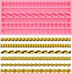 Hemp Rope Knot Silicone Molds, Knitting Bead Pearl Cake Border Chocolate Molds, Spiral Wave Pattern Shaped Fondant Molds for Cake Decoration Cupcake Topper Gum Paste Clay Resin(6 Cavity)