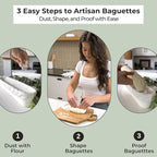 15 Inch Baguette Proofing Basket Set of 2 with Cotton Liners & Baguette Recipe eBook- Handcrafted Natural Rattan Banneton Bread Proofing Baskets for Sourdough- French Bread & Dough Rising