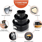 4"+7"+9" Non-Stick Cheesecake Pan, Springform Cake Pans Leakproof Heart Cake Pan, Removable Bottom Quick Release Latch Moulds for Birthday Cake
