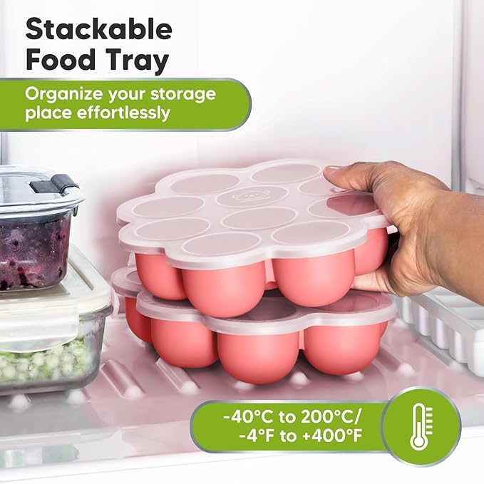 KeaBabies Silicone Food Freezer Trays with Lid, 2oz x 10 Pods Baby Food Storage Containers, Easy Puree Meal Prep, Breast Milk Silicone Freezer Molds, Dishwasher,Microwave Safe,BPA-Free(Blossom)