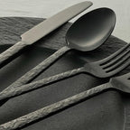 KINGSTONE 40 Pcs Black Hammered Silverware Set for 8, 18/10 Stainless Steel Heavy Duty Flatware Set, Tableware Cutlery Utensil Sets for Home Restaurant Dishwasher Safe