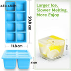 Large Ice Cube Trays, JRISBO 2 Pack Reusable Silicone Ice Cube Molds with Lid for Freezer, Easy Release 16 Big Square Ice Trays for Whisky Cocktails