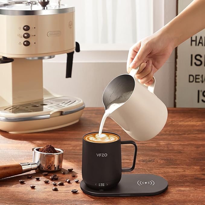 Temperature Control Smart Mug, Self Heating Coffee Mug LED Display, 180 Min Battery Life - Hot up to 149℉ Fast Wireless Charger Base Improved Design coffee serving sets mug(12oz, Black)