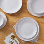 Stone Lain Lauren Modern Stoneware 32-piece Round Dinnerware Set, Plates and Bowls Set, Dish set for 8, Off White