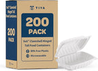 TIYA Clamshell Food Containers - White Bulk 200 Pack, 9x6 in - BPA-Free Plastic To-Go Containers - Reusable, Microwavable, Hinged, Tall Takeout Clamshells - Great for Meal Prep