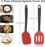 Coukre 2 Pack Silicone Spatula Set, High Heat Resistant, BPA Free Kitchen Spatula, Solid & Slotted Turner for Non-Stick Pans, Sautéing, and Flipping (2, Red)