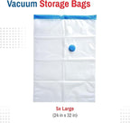 5 Pack Large Vacuum Storage Bags for Comforters, Blankets & Clothes – Vacuum Sealed Compression Bags with Hand Pump – Space Saver Storage Bags for Bedding, Moving, Travel & Organization