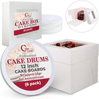 Cakebon Cake Boxes with Boards - 12 Inch Round Cake Drum White (6-pack) - Box With Window for Birthdays, Weddings and Parties