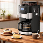 Drip Coffee Maker with Grinder Built In, 10-Cup Grind and Brew Coffee Machine, Programmable with Brew Strength, Permanent Filter, Glass Carafe, 50oz Water Reservoir, Ideal for Home/Office, Black