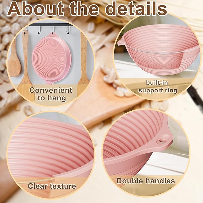 4 Pcs Upgraded Silicone Sourdough Bread Proofing Basket with Handles - Reinforced Rim Support, 9 Inch Foldable Bowls for Sourdough Bread Baking, Oven & Dishwasher Safe-BPA Free(Green,Beige,Pink,Blue)