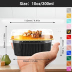 EUSOAR Square Dessert Cups with lids, 10oz 50pcs Disposable Muffin Liners Cupcake Cups Desserts Flan, 300ml Baking Cups, Aluminum Foil Desserts Flan, Custard Cake Catering Gathering Favor-Black Gold