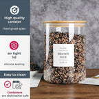 Large Glass Storage Jars With Airtight Bamboo Lid - 100 Fl Oz Thicken Kitchen Glass Food Storage Canister With 42 Pantry Labels - Big Clear Flour And Sugar Containers Farmhouse