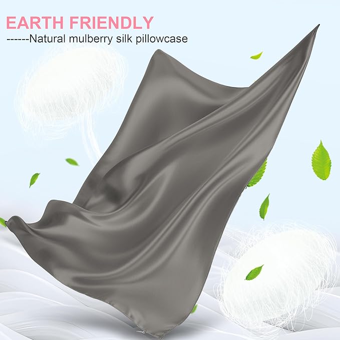 Mulberry Silk Pillow Cases King Size with Hidden Zipper, Ultra Smooth and Soft Breathable Cooling Silk Satin Pillowcase for Hair and Skin, Gifts for Women Men (Dark Grey, 20x36 Inches, 1 Pack)