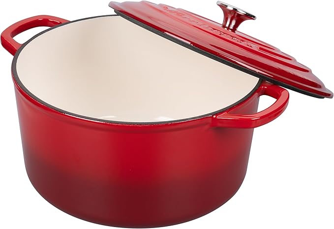 Enameled Cast Iron Dutch Oven Pot with Lid, for Sourdough Bread Baking, Round Dutch Ovens, 6 Quart, Red