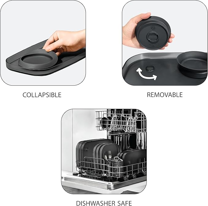 madesmart Dipware Reusable Dining Plate/Serving Tray for Appetizers and Snacks, Food-Safe Appetizer Serving Platter with Removable Dip Bowl, Carbon