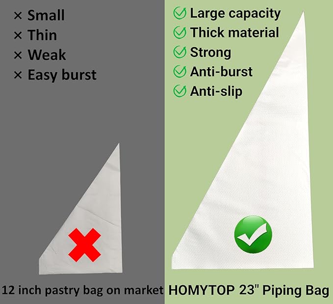 XXL 23 Inch Extra Large Piping Bags 100 Pack - Disposable Pastry Bags - Thick Anti-Burst Pastry Icing Frosting Piping Bags For Decorating Cupcakes Cakes Cookies (Extra Large 23 Inch-100 Pack)