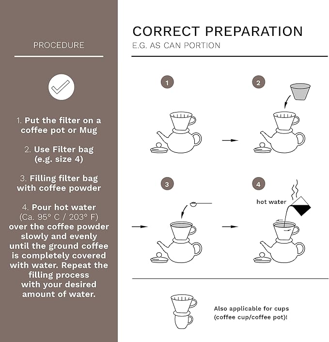 Creano Porcelain Coffee Dripper - White - Ceramic Cone Brewer - Pour Over Coffee Maker for Filter Bags Size 4 - Easy Manual Brew for pure taste - also for Camping, Hiking
