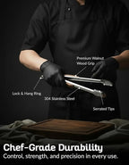 17-Inch Grill Tongs for Outdoor Grilling - Heavy Duty Stainless Steel Tongs with Luxurious Walnut Grip & Premium Gift Pouch - Extra Long BBQ Tongs for Grilling, Smoker & Outdoor Cooking