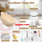 Windspeed Sourdough Bread Baking Supplies Kit of 15, Sourdough Starter Kit Include 10 and 8 Inch Bread Proofing Basket Dough Scraper Dough Starter Jar Linen Bag dough Whisk and Others