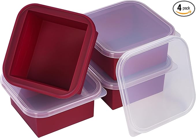 2-Cup Silicone Freezer Trays with Lids – Perfect for Meal Prep, Portion Control, and Easy Freezing-Meal Prep Container Molds for Soup,Leftovers (Cranberry, 4 Pack)