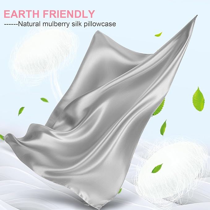 Mulberry Silk Pillow Cases 2 Pack Standard Size 20x26 Inches with Hidden Zipper, Ultra Smooth and Soft Breathable Cooling Silk Satin Pillowcase Set of 2, Better for Hair and Skin, Gifts for Women Men