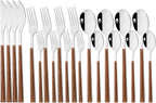 20 Piece (4 Set) Silver Stainless Steel Tableware With Wooden Handle, Wedding Cutlery And Daily Use, Silverware For Home Restaurant Party, Mirror Finished