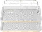 Nonstick Ceramic Baking Sheet with Rack, 2-Pack 13x9 Quarter Sheet Pan, Non-Toxic, PTFE & PFOA Free, Warp-Free, Oven Safe 550°F, Dishwasher Safe, Aluminized Steel, Gray Yellow