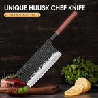 Huusk Japanese Meat Cleaver Knife - 6.7" Hand Forged Knives, 3 Layers 9CR18MOV High Carbon Kitchen Knife, Professional Sharp Cooking Knives with Ergonomic Handle for Meat, Vegetables, Fish