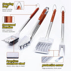 4PCS Grilling Accessories Rose Wooden BBQ Grilling Tools Set, Heavy Duty Stainless Steel Barbecue Grill Tools Kit with Spatula, Clips, Brushes, Forks for Outdoor Grill, BBQ Gift for Men and Women