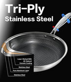 Non Stick Frying Pans with Lids, 12 Inch Fry Pan, Hybrid Large Frying Pan with Lid, Nonstick Skillet Stainless Steel, Dishwasher & Oven-Safe, Induction Compatible Cooking Pan