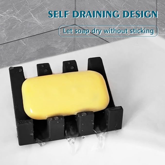 Self Draining Soap Dish,Silicone Suction Cup Soap Holder, Bathroom Soap Dish for Bar Soap,Can Extend Soap Life,Bathroom, Bath Tub, Kitchen Sink (2, Black)