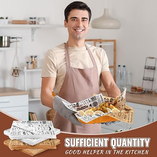 600 Pcs 12 x 12 Inch Deli Wax Paper Sheets Grease Resistant Tray Basket Liners Newsprint Paper Water and Grease Proof Sandwich Wrapping Square Hot Dog Wrappers for Food Baking (Brown,White)