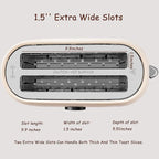 Toaster 4 Slice, KOTlAN Retro Long Slot Toasters with CountdownTimer,Stainless Steel Toaster,Bagel,Defrost,Reheat,Cancel Functions,Extra Wide Slots,6 Toast Settings,Removable Crumbs Tray,White