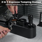 PUSEE Espresso Tamping Station, Espresso Organizer Station Fit for 51/54/58mm Espresso Accessories, Plastic Espresso Station Coffee Tamper Station, Multifunctional Coffee Tools Organzier (3 in 1)