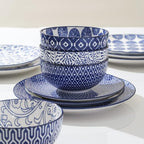 Selamica Ceramic Dinnerware Sets, 16 Pieces Dishes Set for 4, Kitchen Plates and Bowls Sets, Dishwasher & Microwave Safe, Vintage Blue