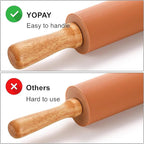 Yopay 4 Pack Silicone Rolling Pin for Baking, Non Stick Large 17 Inch Roller with Wood Handle for Tortillas Dough, Pizza, Pie, Pastries, Pasta, Cookies, Good Grips, Easy to Wash