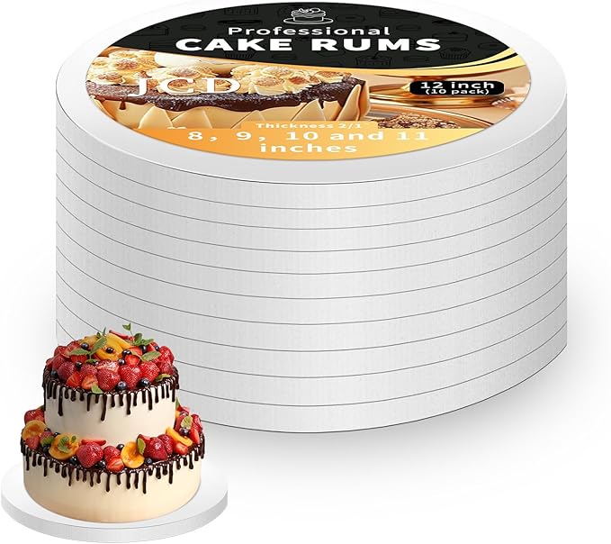 12 Inches White Round Sturdy Cake Board Drums for Displaying Cakes, 1/2 Inch Thick Decorating Supplies White 10-Packs Sturdy Corrugated Cardboard Base, Base para Pastel (12inch/10pcs)