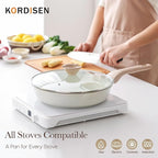 Kordisen Ceramic Nonstick Frying Pan Skillet Set with Lid, 3 Piece Ceramic Pans for Cooking Non Toxic, Healthy Induction Cookware, Stay-Cool Handle, PFOA & PFAS Free (9.5 Inch, 11 Inch, 12.5 Inch)