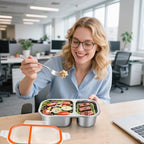 Palksky Lunch Containers Meal Prep Containers Stainless Steel, 2 Compartment Food Storage Containers with Leak-Proof Lids, Reusable Airtight Bento lunch Boxes, Kitchen Storage, Freezer (4 Packs)