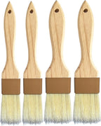 Natural Bristle Basting & Pastry Brush Set - 1.5"& 1" Food Grade Cooking Brushes, Not Shedding, for Turkey Basting, Butter, Egg Wash, Baking (4 Pc)